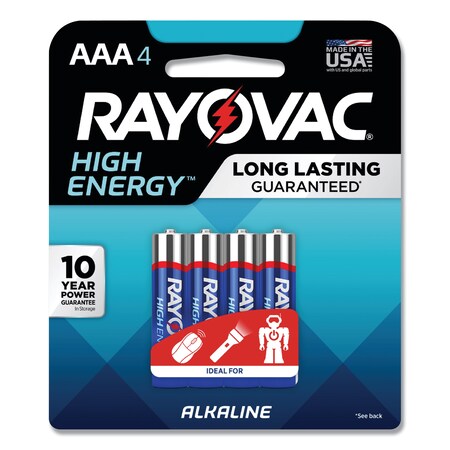 Rayovac Rayovac High Energy AAA Alkaline Battery, 4 PK, 1.5VDC 8244K